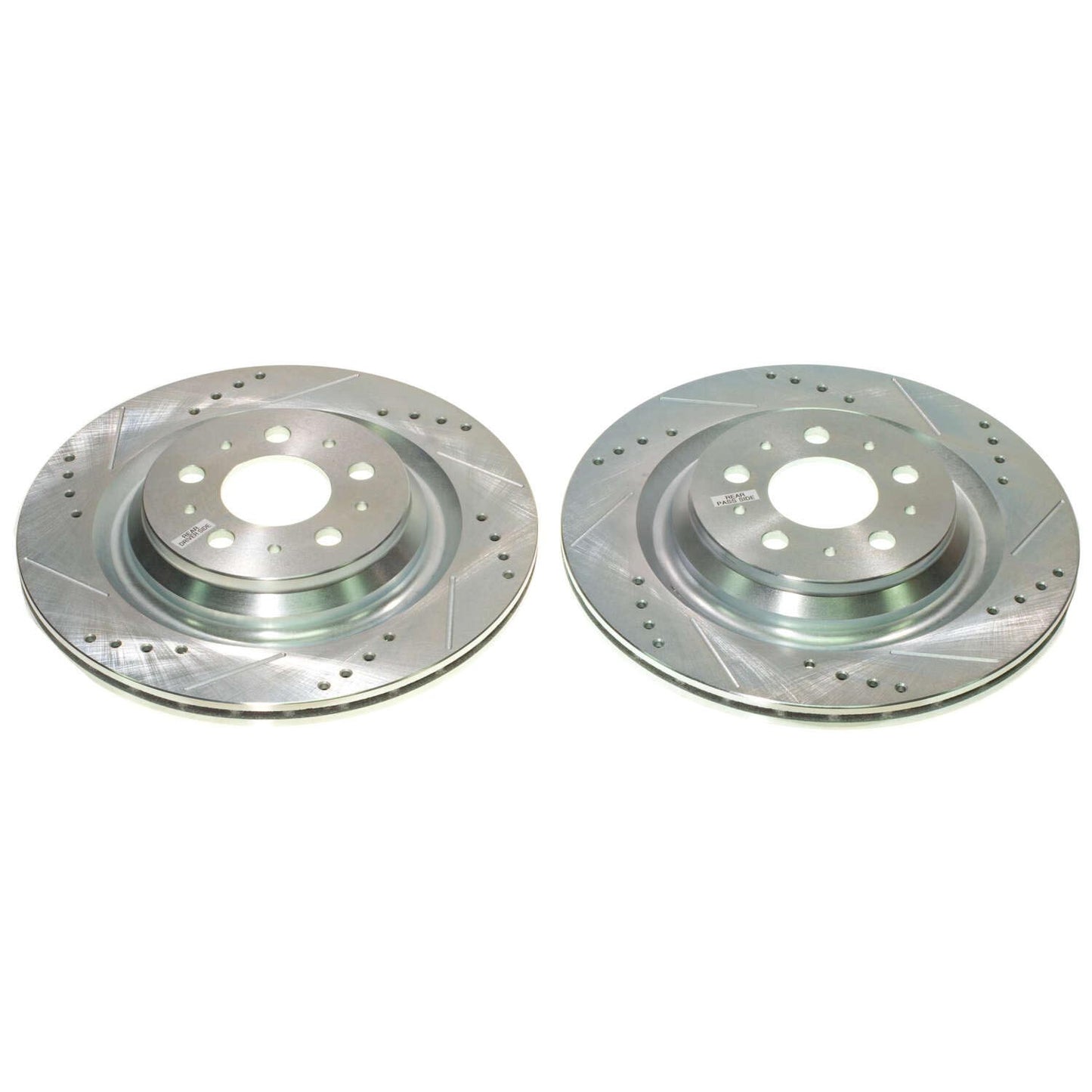Tesla Model 3 Model Y - Rear Drilled and Slotted Brake Disc Rotors by PowerStop Evolution (Base Standard Long Range) (AR84007XPR)