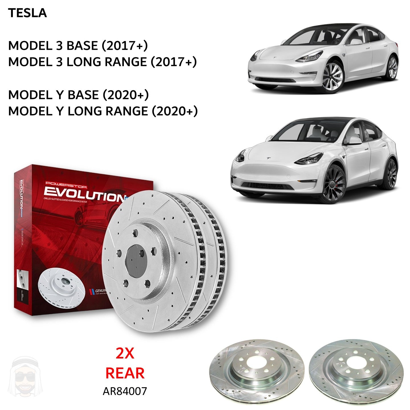 Tesla Model 3 and Y 335x20mm Rear Drilled and Slotted Brake Disc Rotors by PowerStop Evolution AR84007XPR