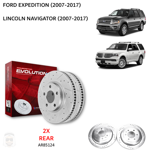 Ford Expedition (2007-2017) Rear Drilled and Slotted Brake Disc Rotors by PowerStop Evolution (Lincoln Navigator) (AR85124XPR)