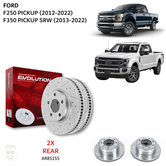 Ford F250 F350 (2012-2022) Rear Drilled and Slotted Brake Disc Rotors by PowerStop Evolution (SRW) (AR85155XPR)