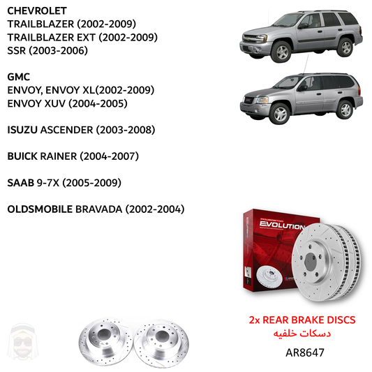 Trailblazer Envoy (2002-2009) Rear Drilled and Slotted Brake Disc Rotors by PowerStop Evolution Performance (AR8647XPR)