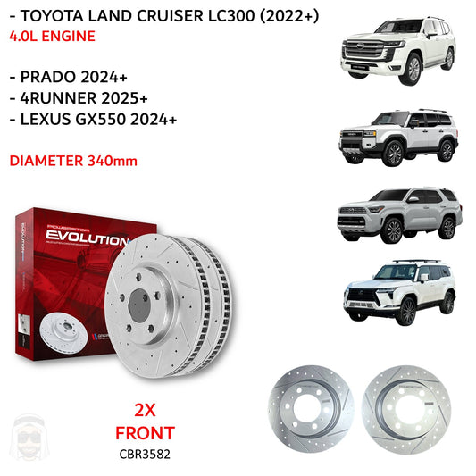 Toyota LC300 Lexus 340mm Front Drilled and Slotted Brake Disc Rotors by PowerStop Evolution CBR3582XPR