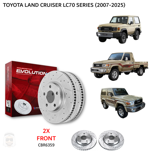 Toyota LC70 - Front Drilled and Slotted Brake Disc Rotors by PowerStop Evolution (Land Cruiser) (CBR6359XPR)
