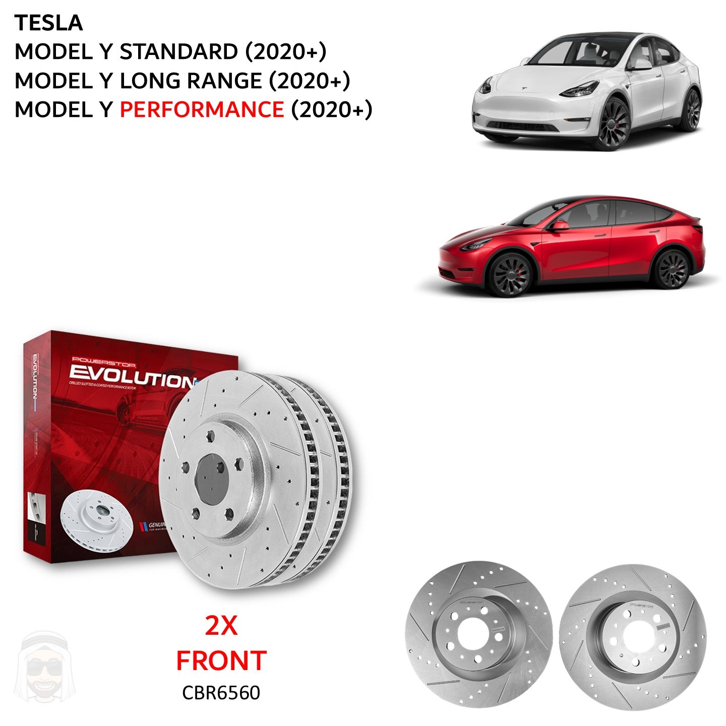 Tesla Model Y 355x25mm Front Drilled and Slotted Brake Disc Rotors by PowerStop Evolution CBR6560XPR