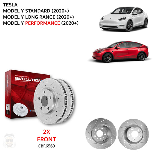 Tesla Model Y 355x25mm Front Drilled and Slotted Brake Disc Rotors by PowerStop Evolution CBR6560XPR