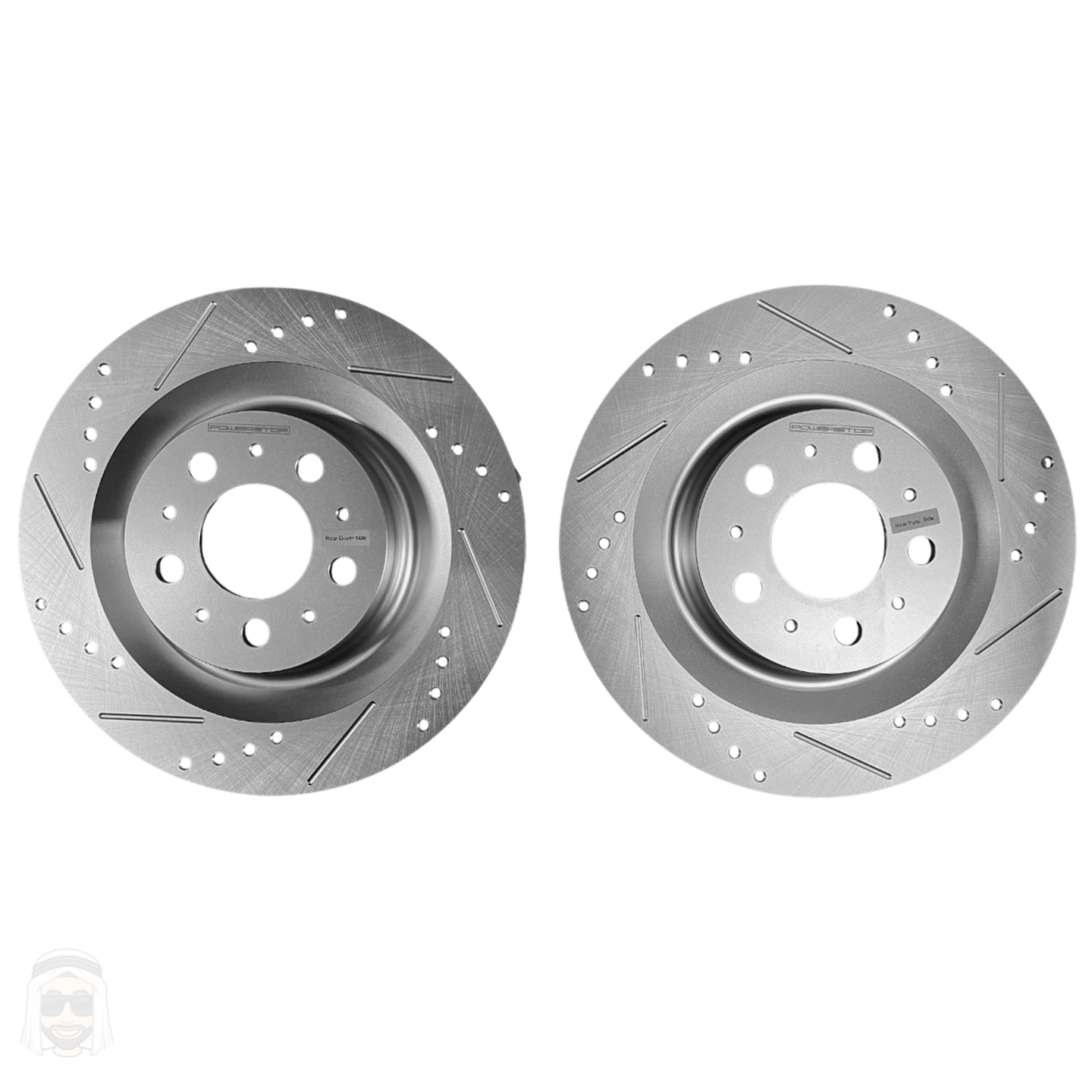 Tesla Model Y Rear Drilled and Slotted Brake Disc Rotors by PowerStop Evolution (Base Standard Long Range) (CBR6561XPR)