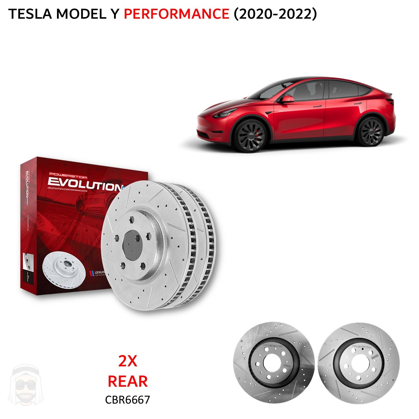 Tesla Model Y Performance 335x22mm Rear Drilled and Slotted Brake Disc Rotors by PowerStop Evolution CBR6667XPR