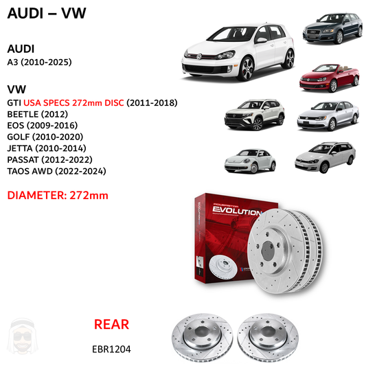 Audi A3 VW Golf GTI - Rear Drilled and Slotted Brake Disc Rotors by PowerStop Evolution (Volkswagen) (EBR1204XPR)