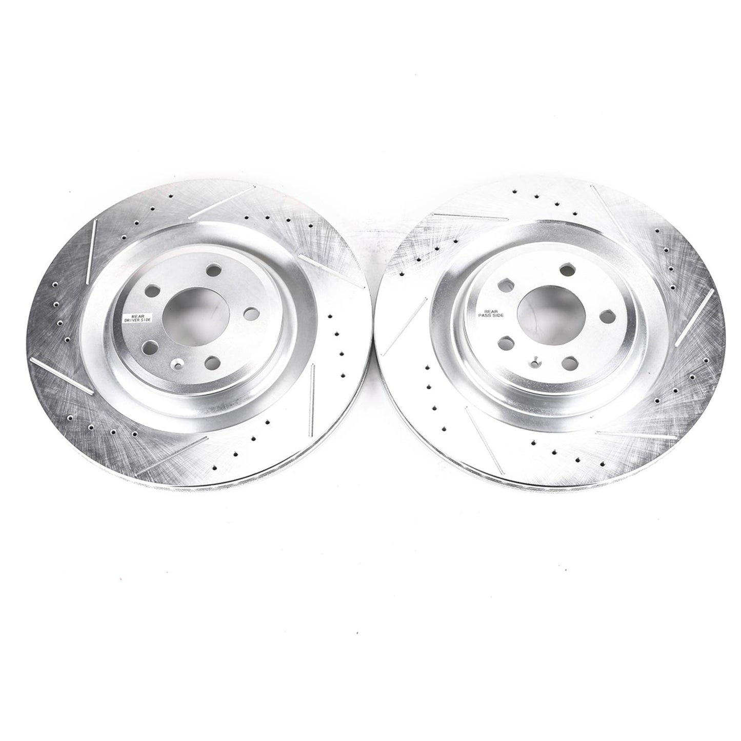 Audi S8 2013 to 2018 - Rear Drilled and Slotted Brake Disc Rotors by PowerStop Evolution (A8 S6 S7) (EBR1205XPR)