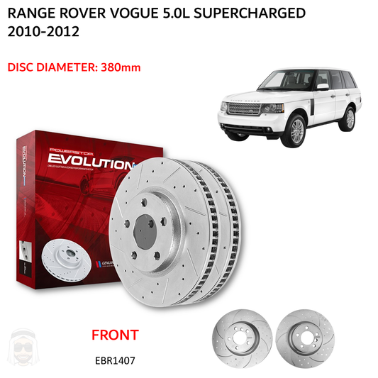 Range Rover Vogue Supercharged 2010 to 2012 - Front Drilled and Slotted Brake Disc Rotors by PowerStop Evolution (Land Rover) (EBR1407XPR)