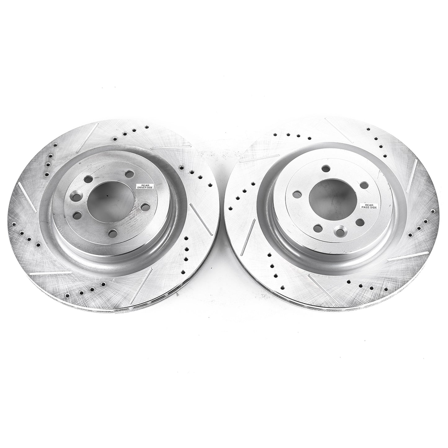 Land Rover - Rear Drilled and Slotted Brake Disc Rotors by PowerStop Evolution (Range Rover Vogue HSE SVR Sport Supercharged V6 V8 Defender 90 110 130) (EBR1426XPR)