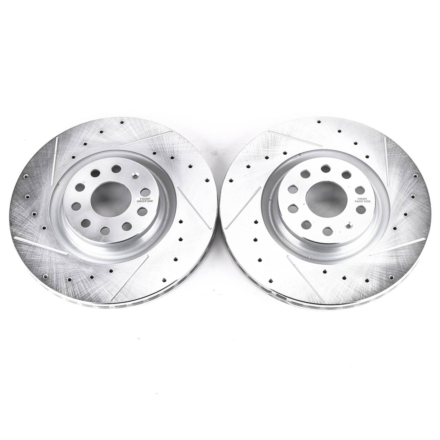 VW Golf R Audi S3 - Front Drilled and Slotted Brake Disc Rotors by PowerStop Evolution (GTI CC Tiguan Jetta Arteon S3 Q3 Volkswagen) (EBR1497XPR)