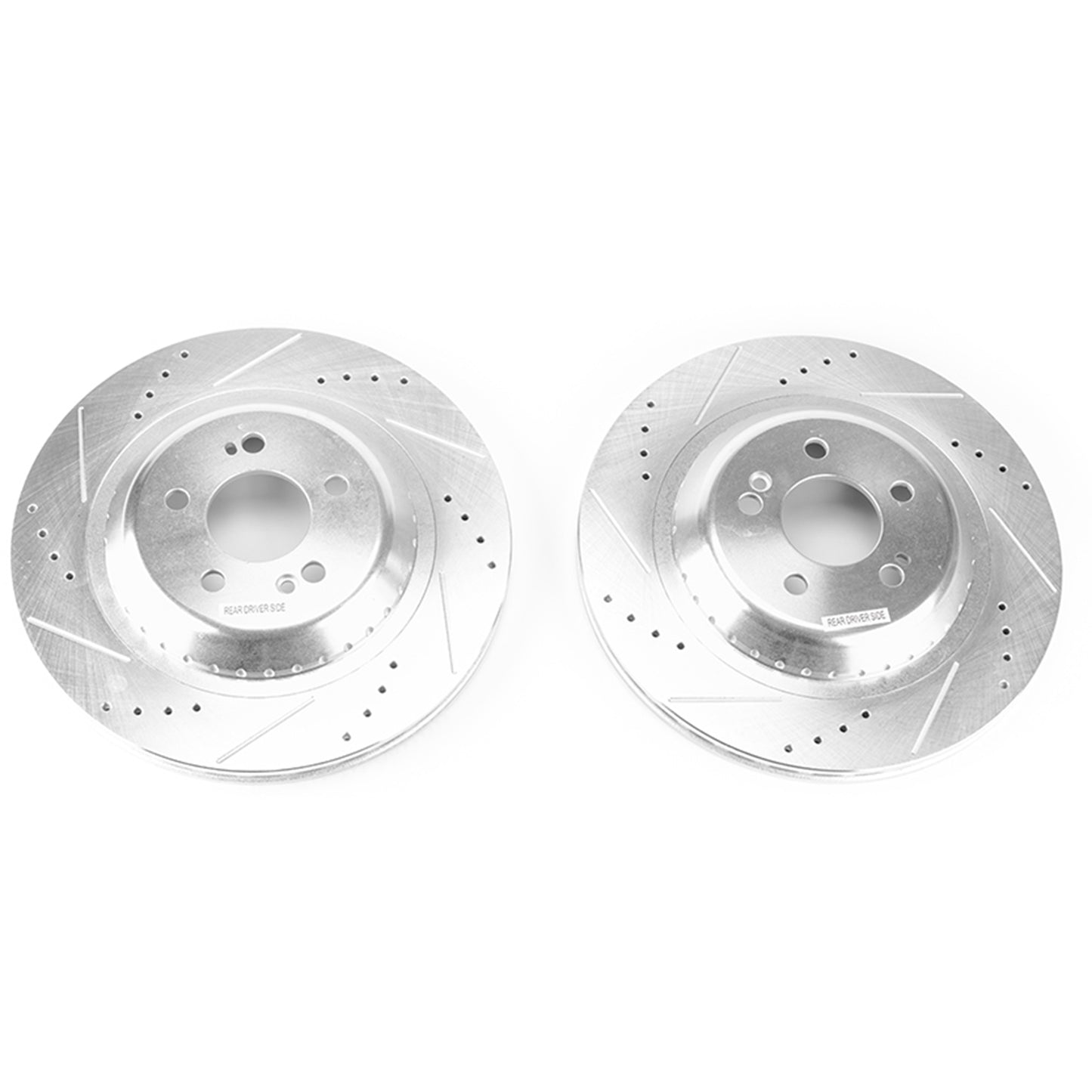 Mercedes S Class (2014-2020) - Rear Drilled and Slotted Brake Disc Rotors by PowerStop Evolution (W222 S450 S500 S550 S560 Sedan Coupe Convertible) (EBR1602XPR)