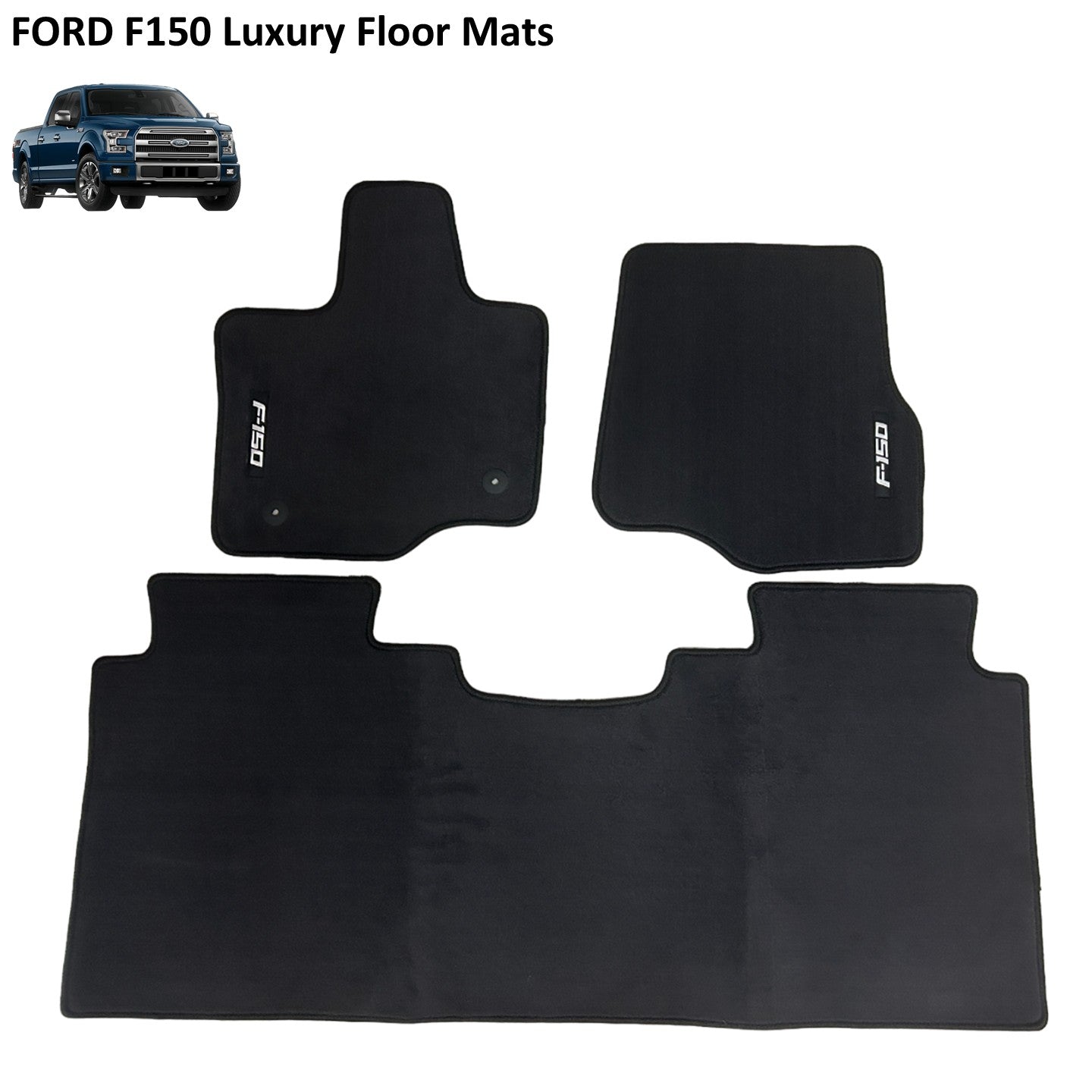 Ford F150 2015-2025 Luxury Black Floor Mats with Logo (3 pieces)