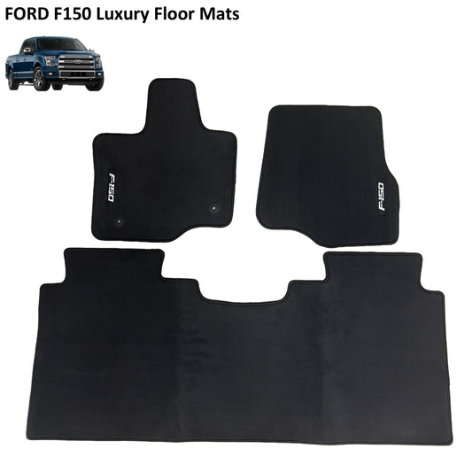 Ford F150 2015-2025 Luxury Black Floor Mats with Logo (3 pieces)