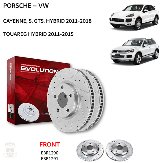 Porsche Cayenne VW Touareg (2011-2018) Front Drilled and Slotted Brake Disc Rotors by PowerStop Evolution (Volkswagen) (EBR1290XPR EBR1291XPR)