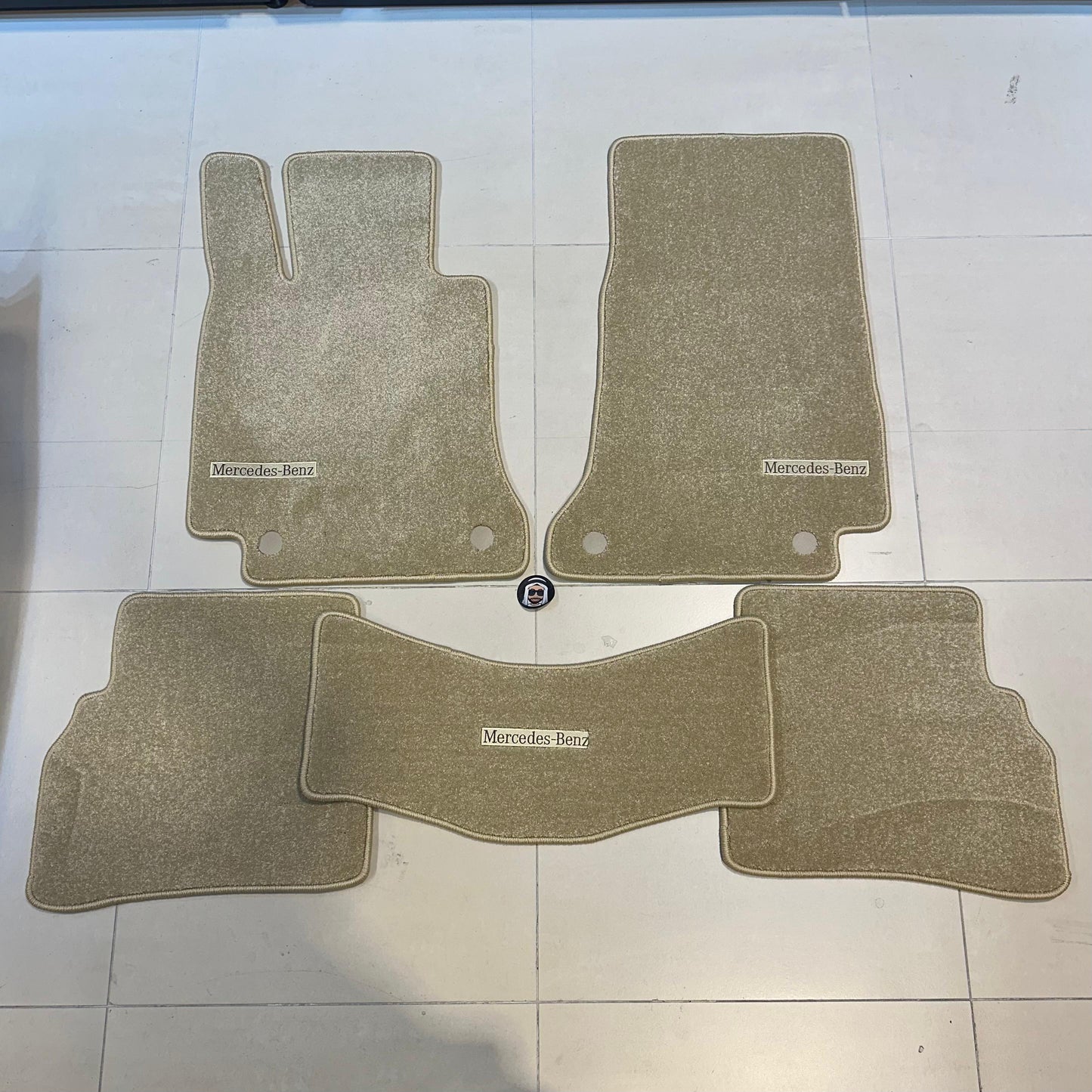 Mercedes C Class W205 2014-2021 Luxury Beige Floor Mats with Mercedes-Benz Logo