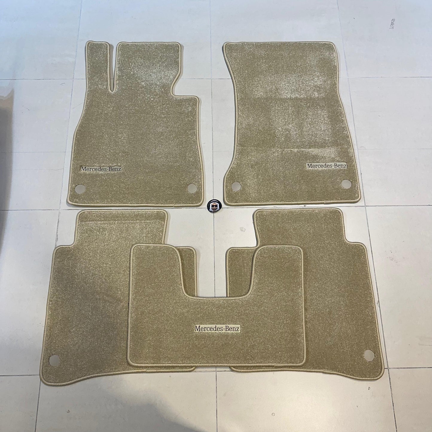 Mercedes S Class W222 Long 2014-2020 Luxury Beige Floor Mats with Mercedes-Benz Logo