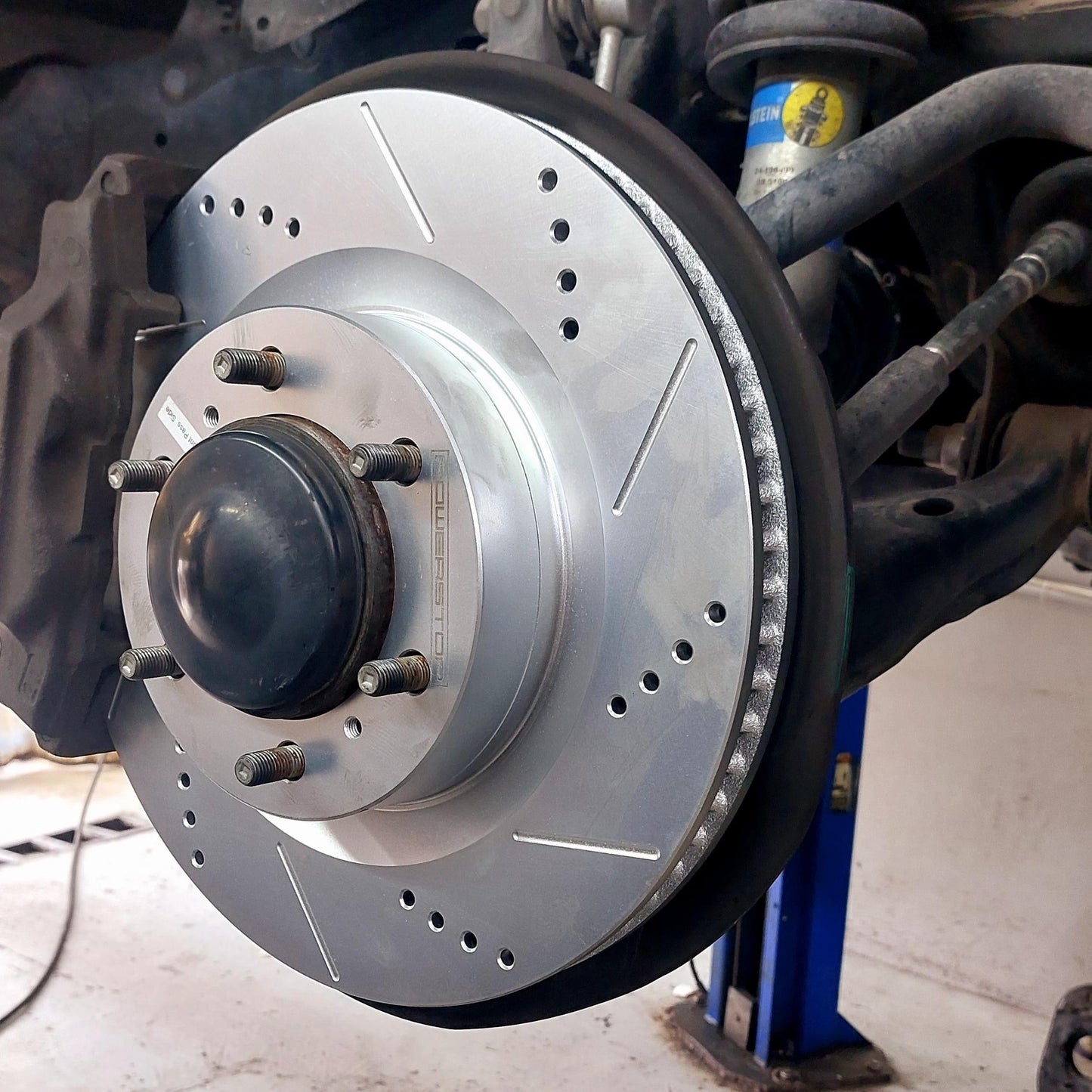 Front 338x32mm Drilled Slotted Brake Disc Rotors PowerStop Evolution JBR1395XPR