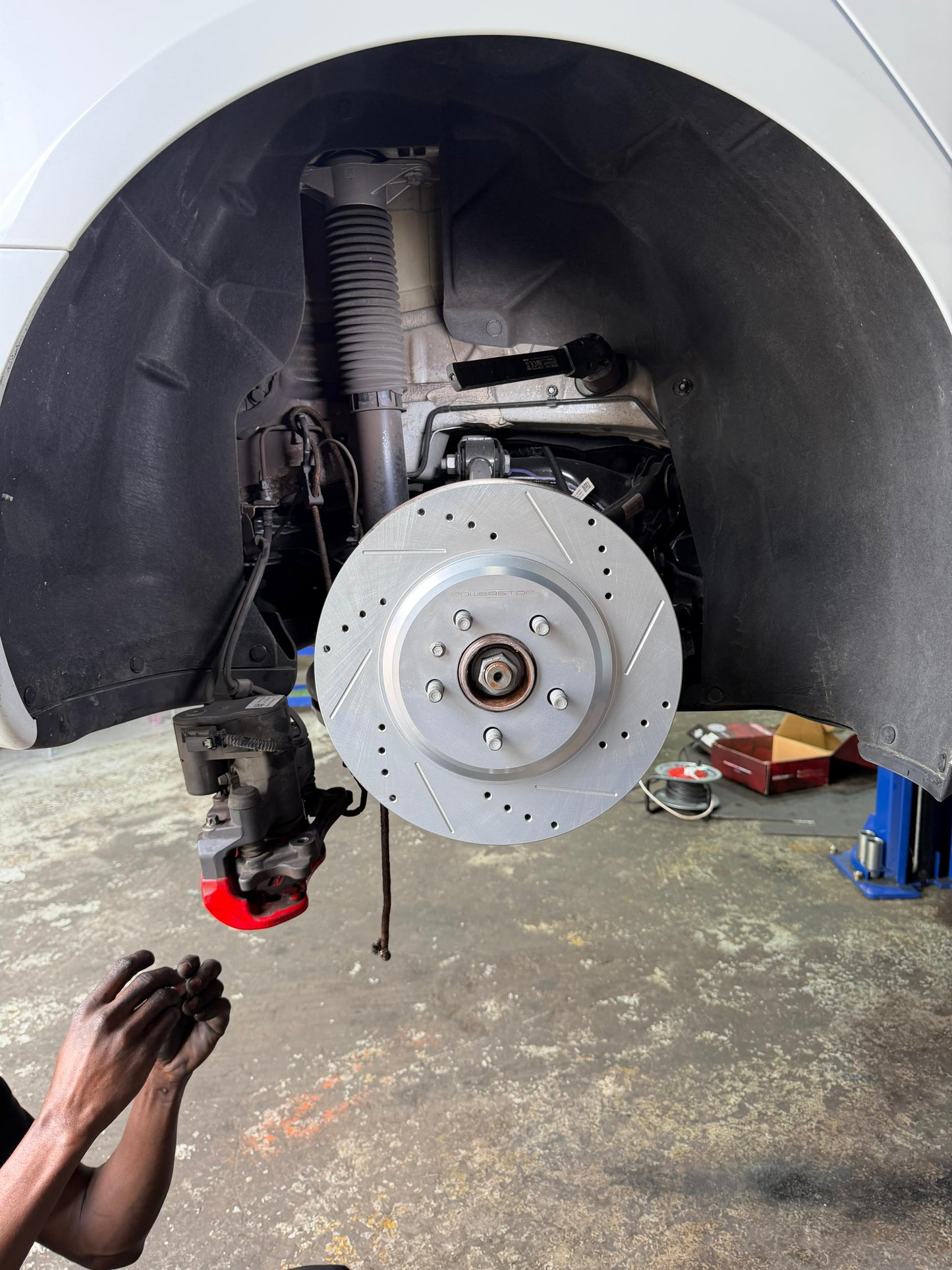 Tesla Model 3 Performance 335x20mm Rear Drilled and Slotted Brake Disc Rotors by PowerStop Evolution CBR3543XPR