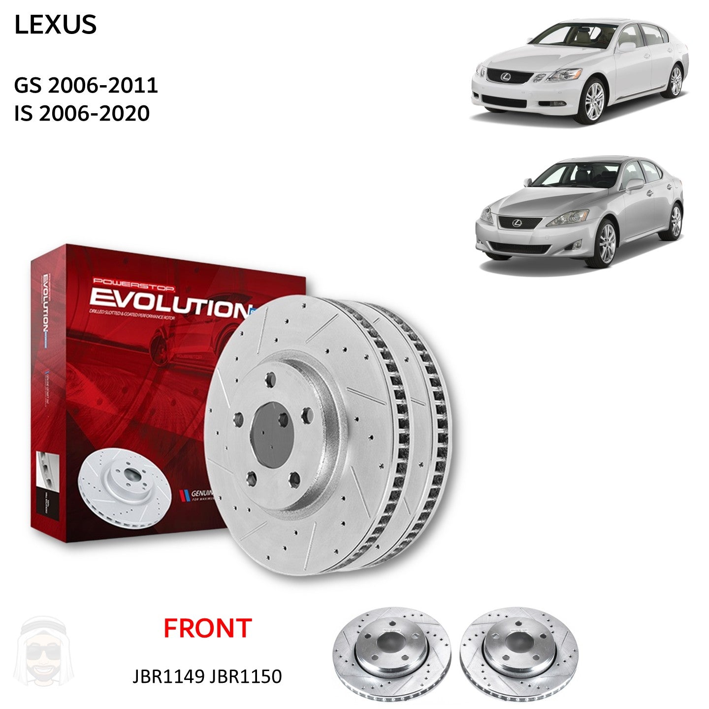 Lexus GS IS 334mm Front Drilled and Slotted Brake Disc Rotors by PowerStop Evolution JBR1149-JBR1150