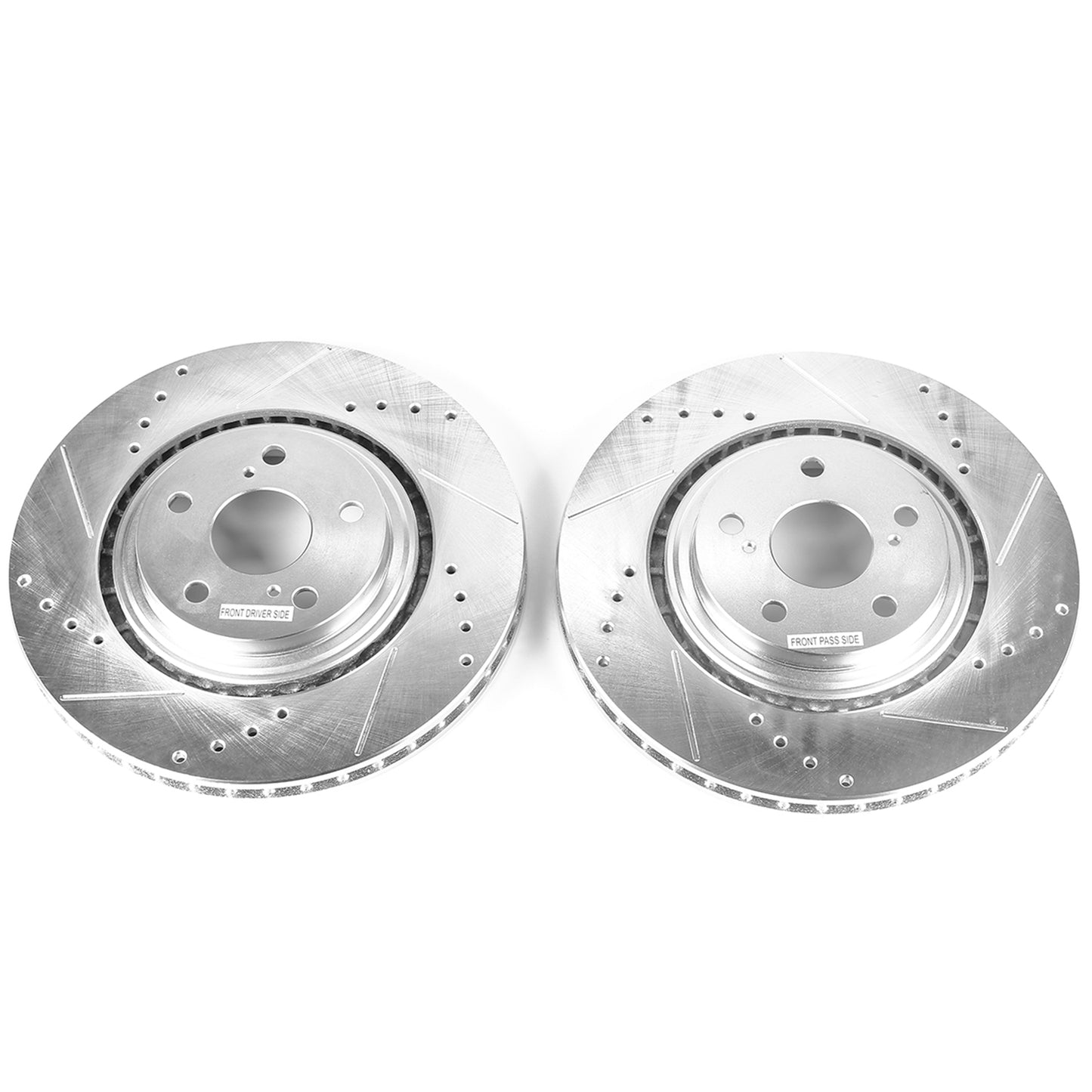 Toyota Lexus - Front Drilled and Slotted Brake Disc Rotors by PowerStop Evolution (ES350 GCC RX350 RX450h NX200t NX300h Highlander Sienna) (JBR1310XPR)