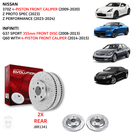 Nissan Infiniti - 350mm Rear Drilled and Slotted Brake Disc Rotors by PowerStop Evolution (G37 Sport Sedan Coupe Convertible Q60 350Z 370Z Z Proto Spec Performance) (JBR1341XPR)