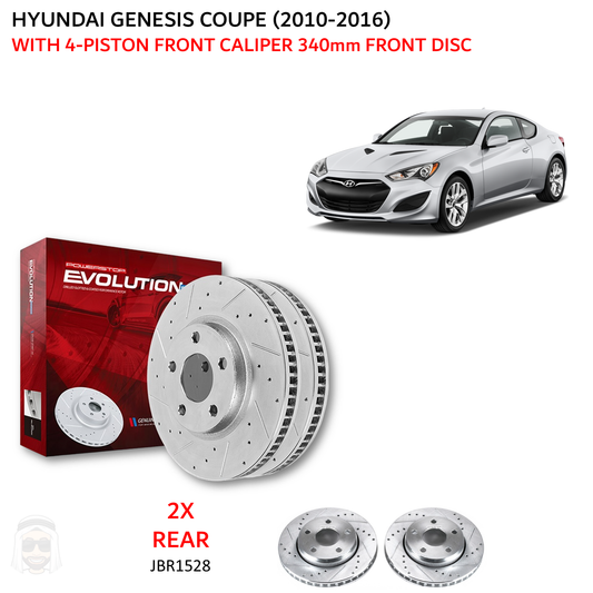 Genesis Coupe 2010-2016 (4-Piston) - 330mm Rear Drilled and Slotted Brake Disc Rotors by PowerStop Evolution (Hyundai) (JBR1528XPR)