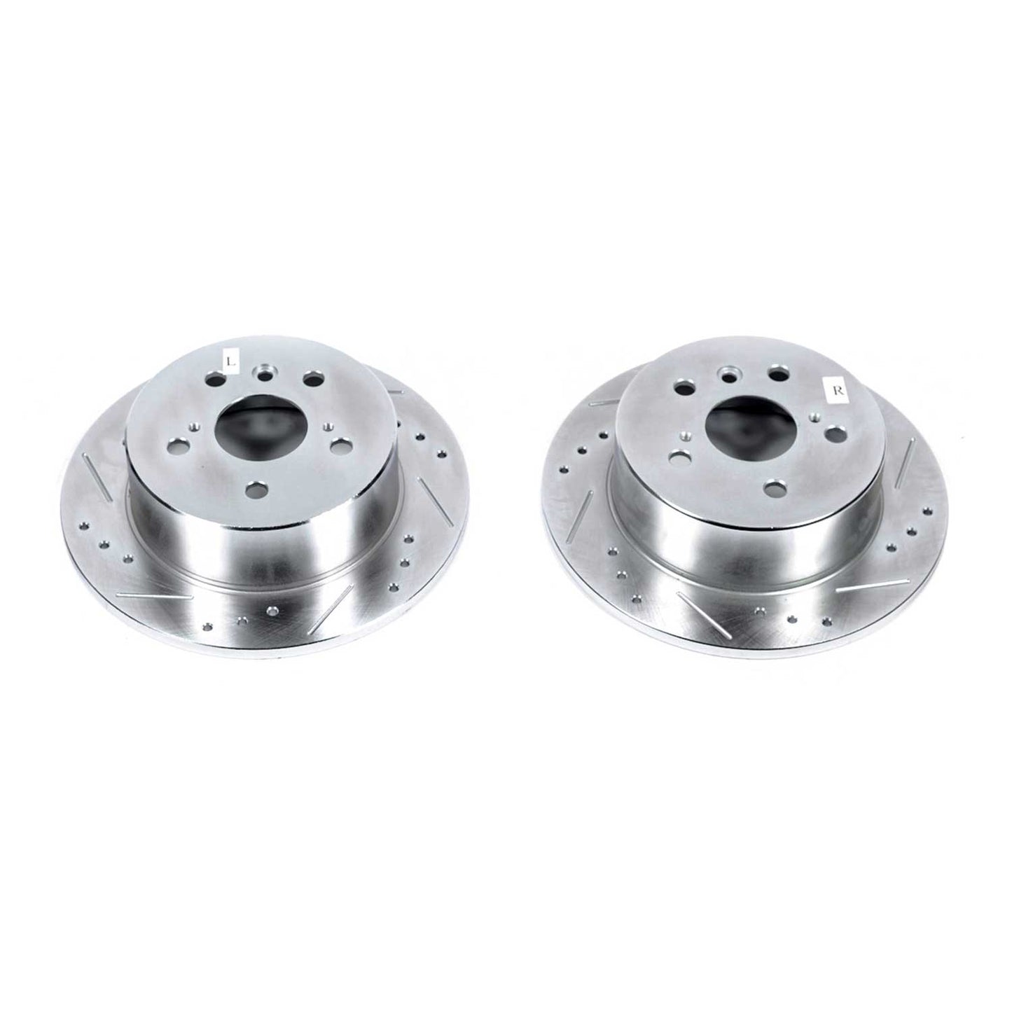 Toyota Lexus - Rear Drilled and Slotted Brake Disc Rotors by PowerStop Evolution (Camry Avalon ES300h ES350 GCC USA) (JBR1576XPR)
