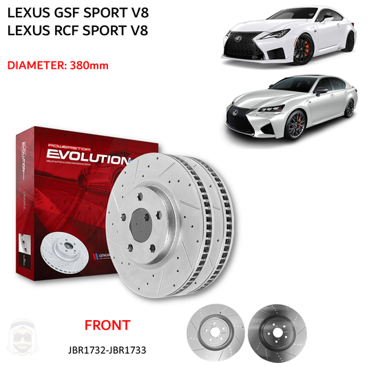 Lexus GSF RCF Sport V8 - Front Drilled and Slotted Brake Disc Rotors by PowerStop Evolution