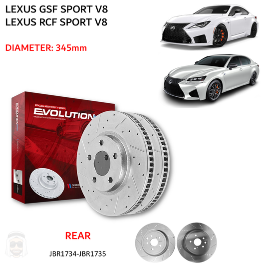 Lexus GSF RCF Sport V8 - Rear Drilled and Slotted Brake Disc Rotors by PowerStop Evolution