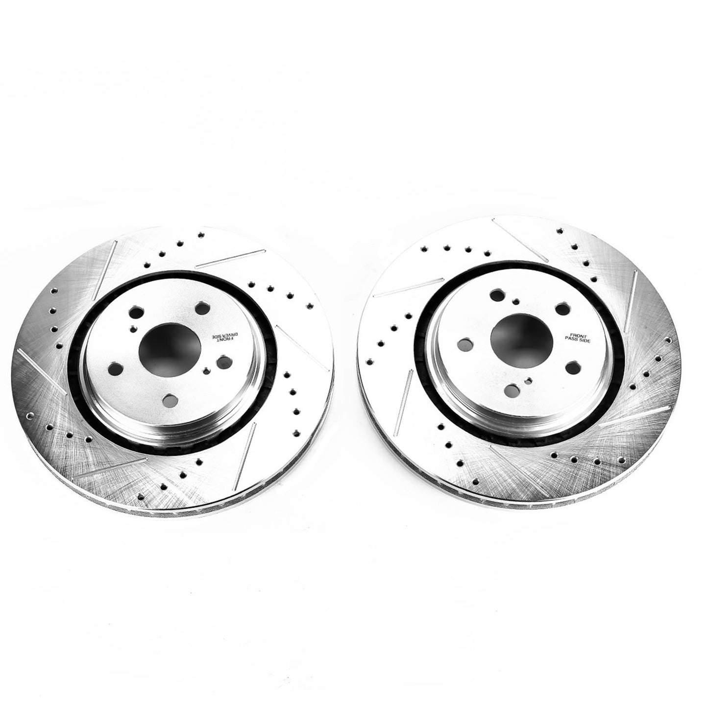 Toyota Lexus - Front Drilled and Slotted Brake Disc Rotors by PowerStop Evolution (RX350L RX350hL RX450hL F Sport NX350h ES350 Avalon Camry V6 USA GCC) (328mm) (JBR1736XPR)