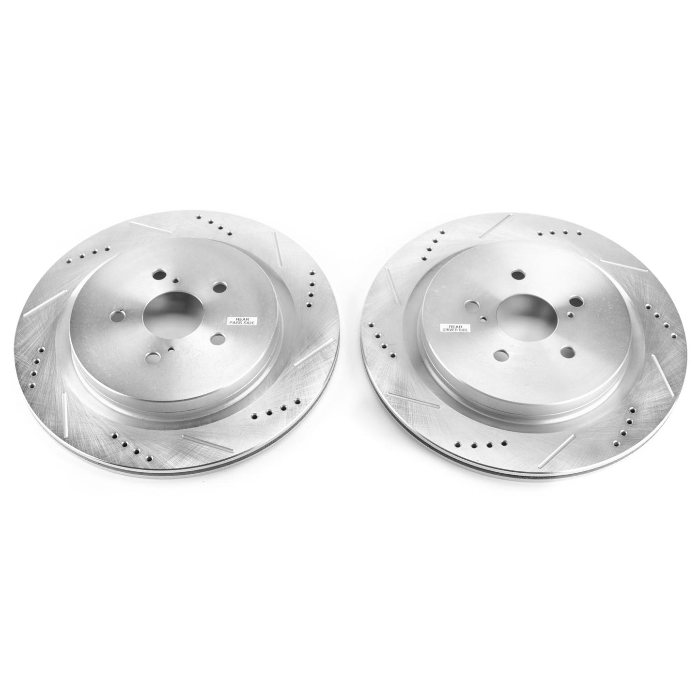 Lexus RX (2016-2022) Rear Drilled and Slotted Brake Disc Rotors by PowerStop Evolution (RX350L RX350hL RX450hL F Sport) (JBR1737XPR)