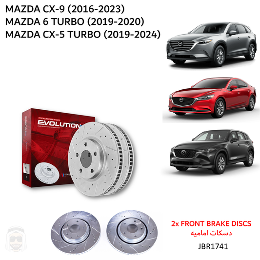 Mazda 320x28mm Front Drilled and Slotted Brake Disc Rotors by PowerStop Evolution JBR1741XPR
