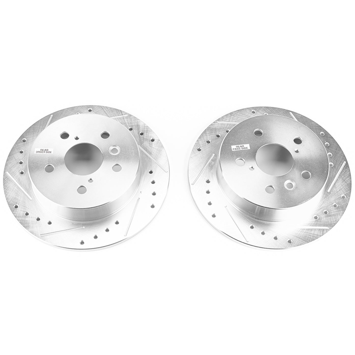 Toyota Camry USA Manual HB (2018-2024) Rear Drilled and Slotted Brake Disc Rotors by PowerStop Evolution (JBR1764XPR)