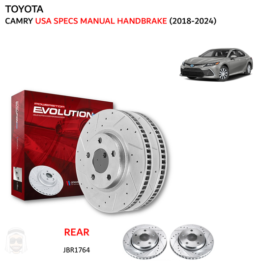 Toyota Camry USA Manual HB (2018-2024) Rear Drilled and Slotted Brake Disc Rotors by PowerStop Evolution (JBR1764XPR)