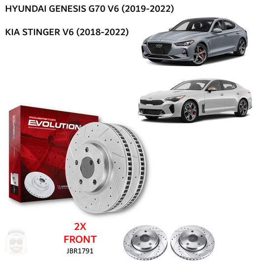Genesis G70 V6 (2019-2022) - Front Drilled and Slotted Brake Disc Rotors by PowerStop Evolution (Hyundai Kia Stinger) (JBR1791XPR)