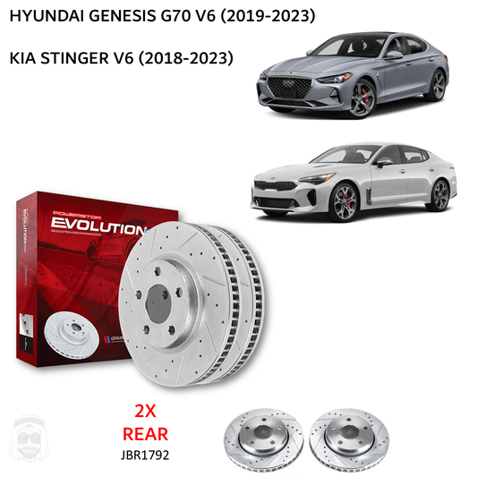 Genesis G70 V6 (2019-2023) - Rear Drilled and Slotted Brake Disc Rotors by PowerStop Evolution (Hyundai Kia Stinger) (JBR1792XPR)