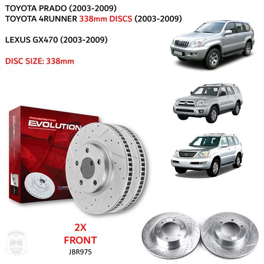 Prado GX470 (2003-2009) 338mm Front Drilled and Slotted Brake Disc Rotors by PowerStop Evolution (Toyota 4Runner) (JBR975XPR)