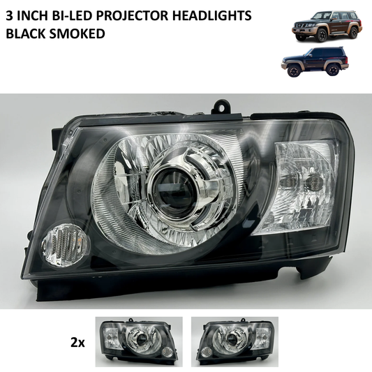 Bi-LED Black Projector Headlights for Nissan Patrol Y61 (2005–2024)