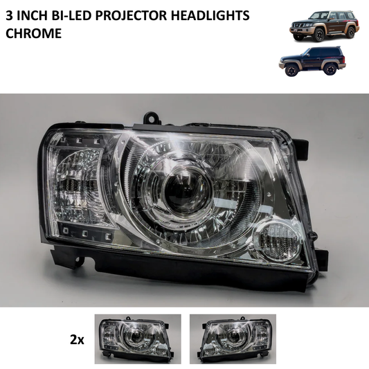 Bi-LED Chrome Projector Headlights for Nissan Patrol Y61 (2005–2024)