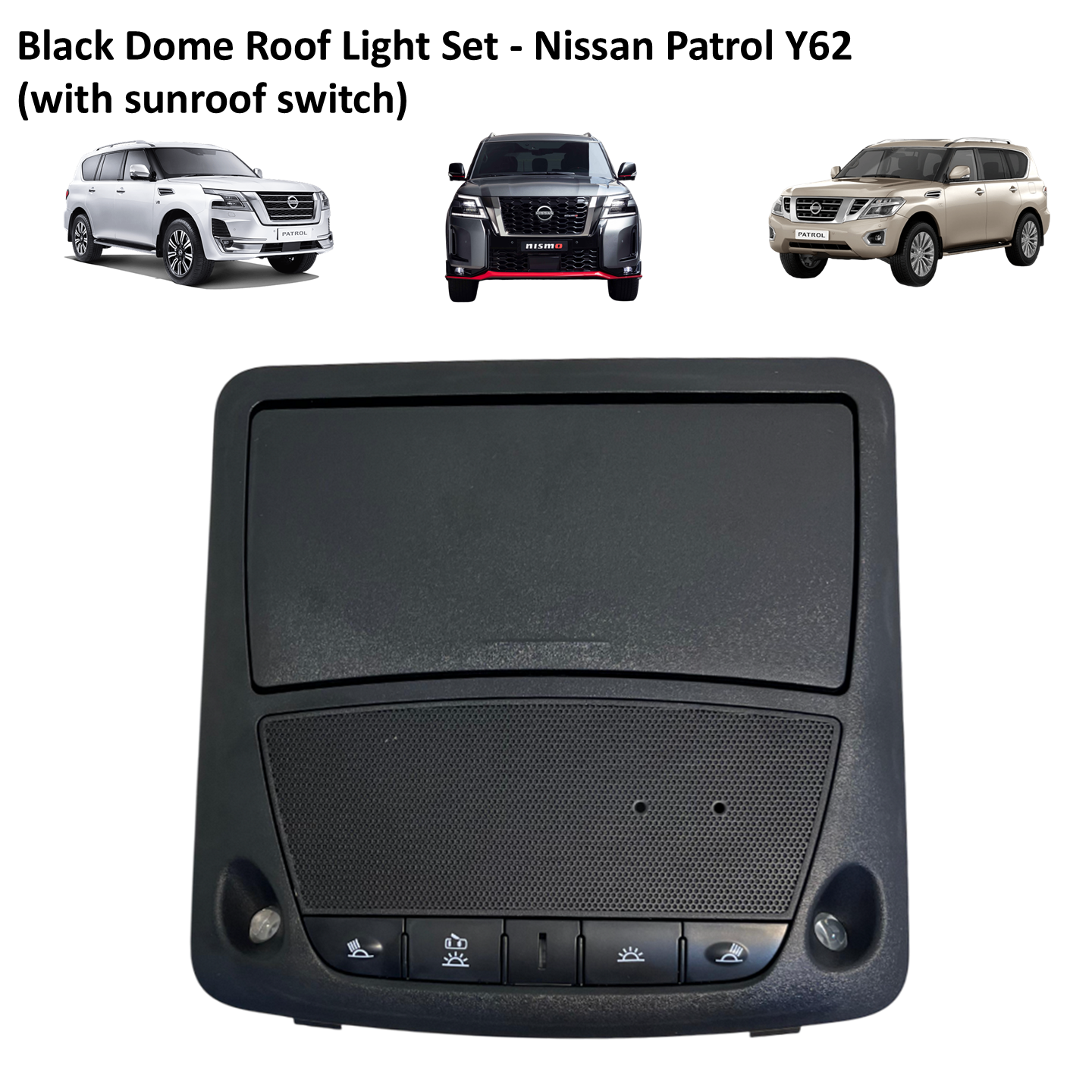 Y62 Black Dome Roof Light Set without Sunroof Switch - Nissan Patrol