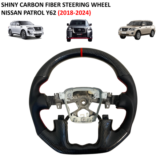Nissan Patrol Y62 Shiny Carbon Fiber and Leather Steering Wheel (2018-2024)