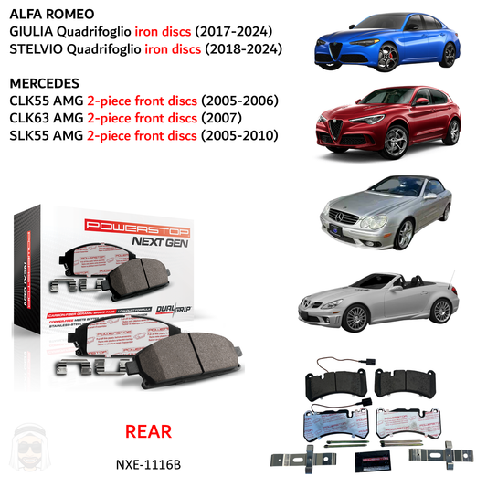 Alfa Romeo - Rear Carbon Fiber Ceramic Brake Pads by PowerStop NextGen (Giulia Stelvio Quadrifoglio) (NXE-1116B)
