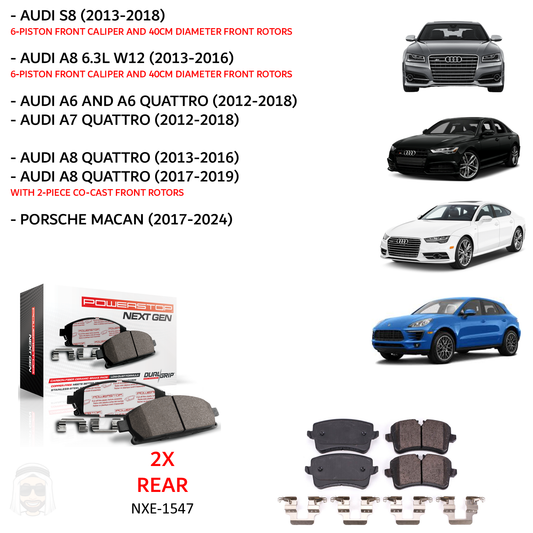 Audi Porsche (2013 to 2021) - Rear Carbon Fiber Ceramic Brake Pads by PowerStop NextGen (S8 A8 A6 A7 Macan S GTS Base) (NXE-1547)