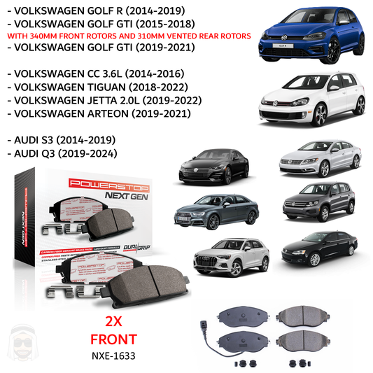 VW Golf R Audi S3 - Front Carbon Fiber Ceramic Brake Pads by PowerStop NextGen (Volkswagen GTI CC Tiguan Jetta Arteon S3 Q3) (NXE-1633)