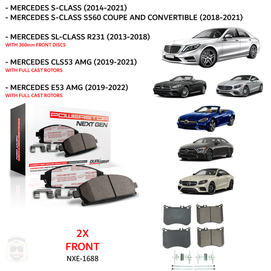 Mercedes S Class and SL R231 - Front Carbon Fiber Ceramic Brake Pads by PowerStop NextGen (W222 Sedan S350 S400 S450 S500 S550 S560 SL400 SL500 SL550 Coupe Convertible CLS53 E53 AMG) (NXE-1688)