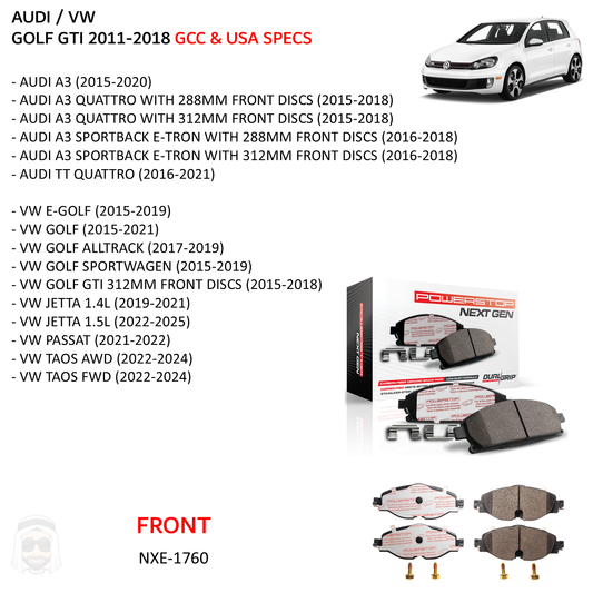 VW Golf GTI 2011 to 2018 - Front Carbon Fiber Ceramic Brake Pads by PowerStop NextGen (GCC USA Specs Volkswagen) (NXE-1760)