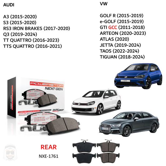 VW Golf R GTI Audi S3 - Rear Carbon Fiber Ceramic Brake Pads by PowerStop NextGen (Volkswagen) (NXE-1761)