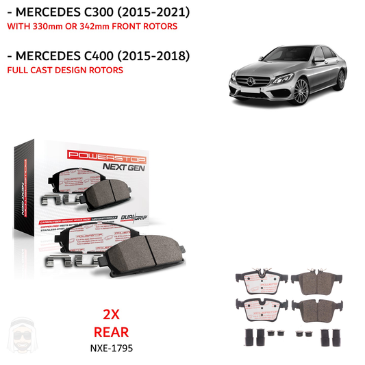 Mercedes C300 2015 to 2021 - Rear Carbon Fiber Ceramic Brake Pads by PowerStop NextGen (W205 C400 AMG) (NXE-1795)